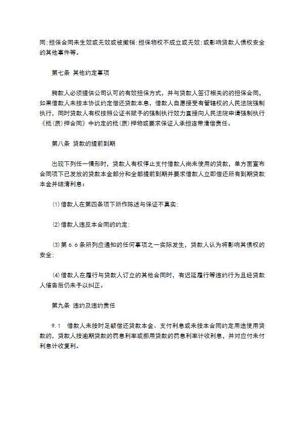 公司小额贷款借款合同