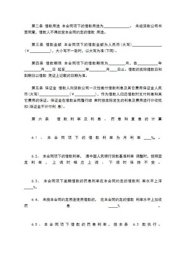 天津小额贷款公司借款合同常用版