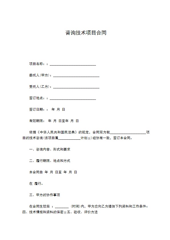 咨询技术项目合同