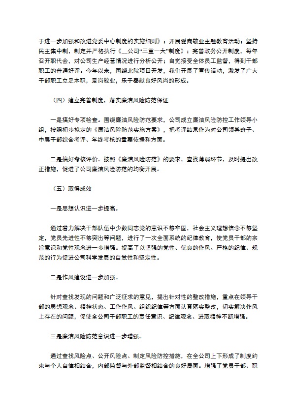 公司开展廉政风险防控工作情况总结
