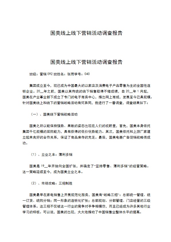 国美线上线下营销活动调查报告