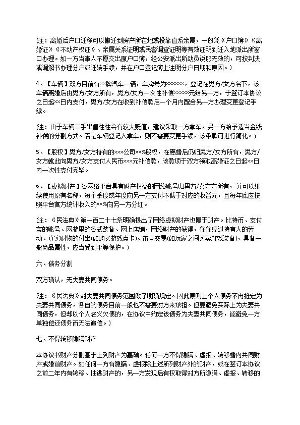 无共同债务纠纷夫妻和平协议离婚范本模板（13篇完整版）