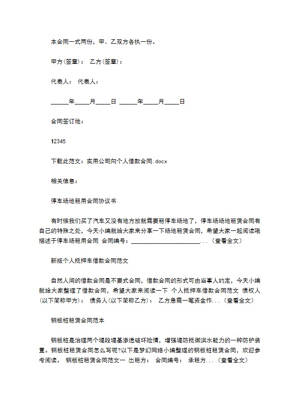 实用公司向个人借款合同