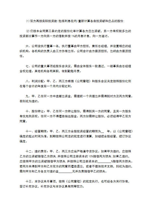 网络公司合股投资合同