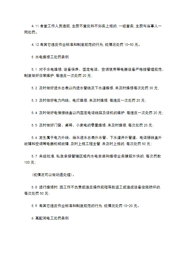 物业管理公司作业人员处罚条例怎么写