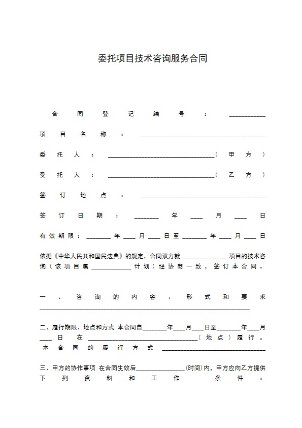 委托项目技术咨询服务合同