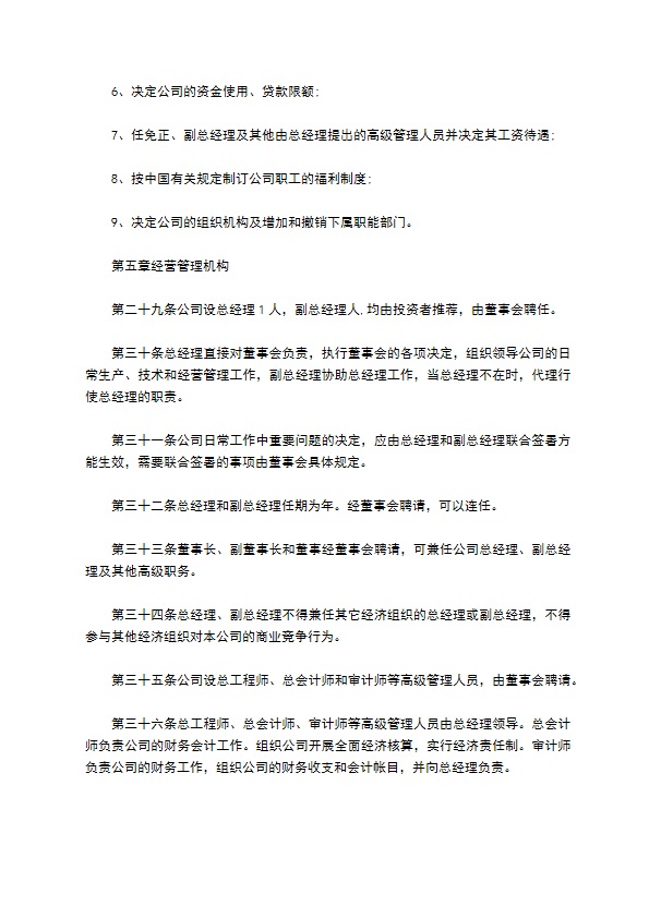 不设董事会不设监事会公司章程