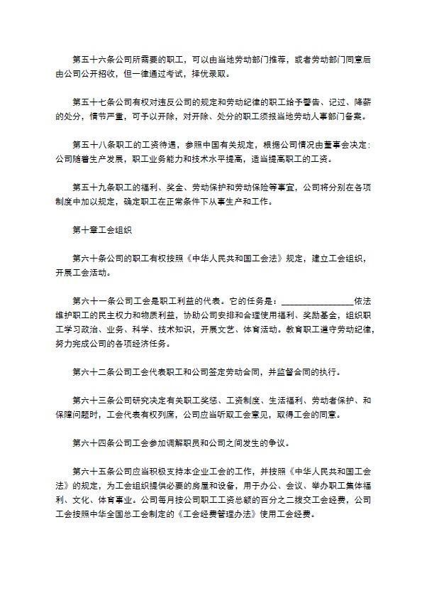 不设董事会不设监事会公司章程